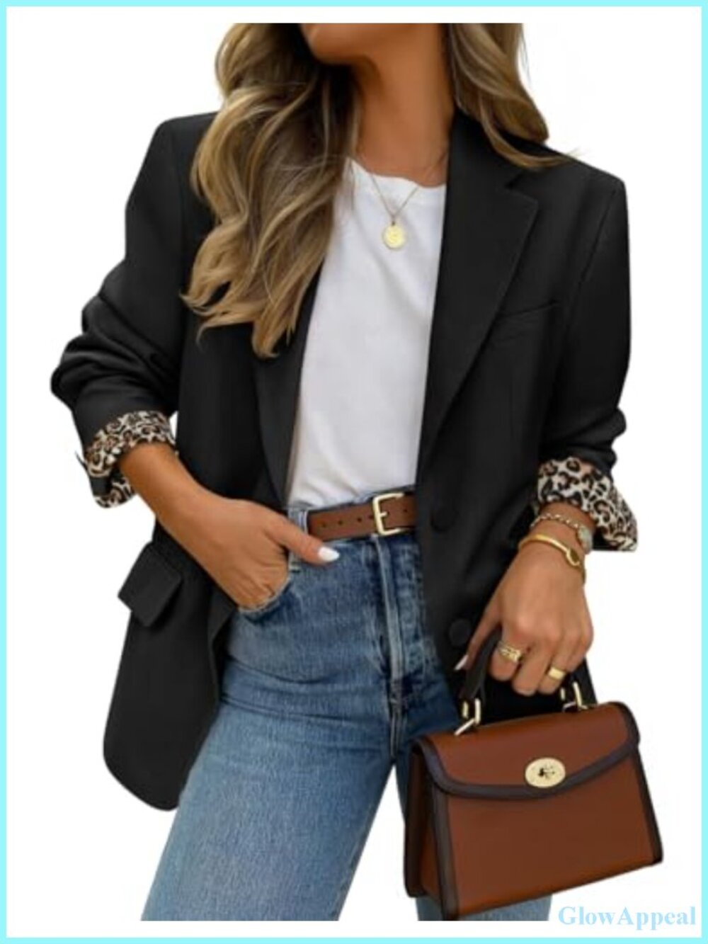 Oversized Open Front Blazer Button Business Casual Work Jacket